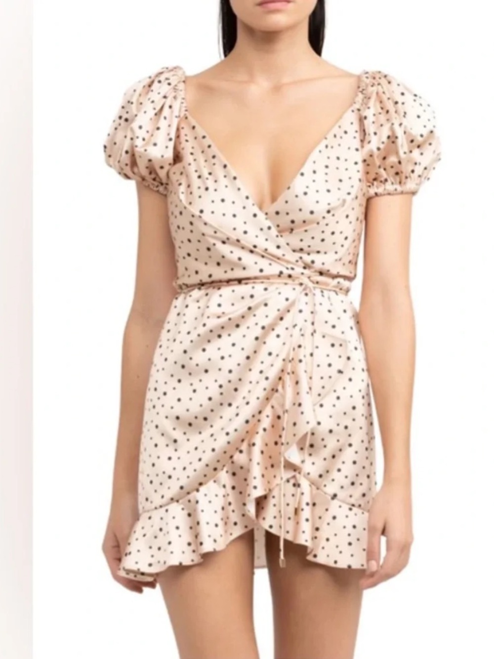 Significant other Nyssa size 8 Polka Dot Puff-Sleeve Wrap Mini Dress